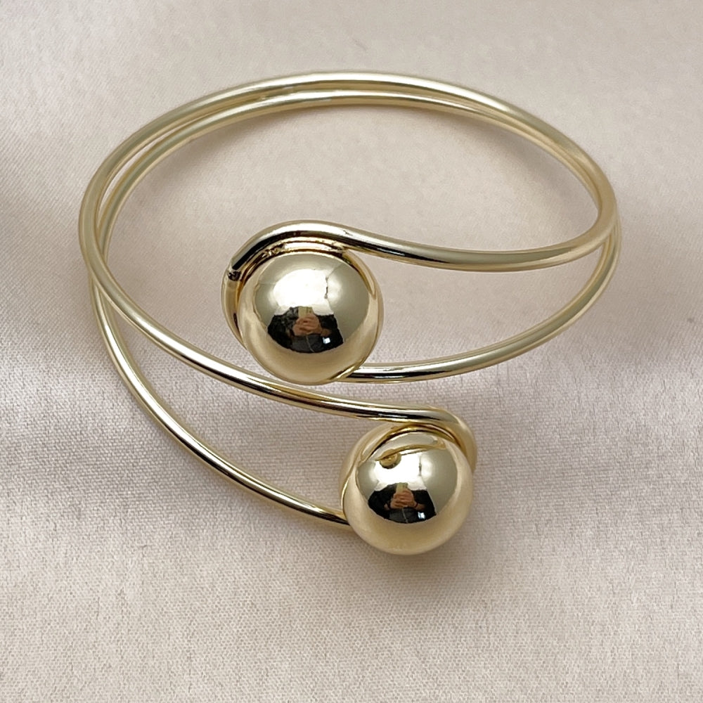 Oro Laminado Individual Bangle, Gold Filled Style Ball Design, Polished, Golden Finish