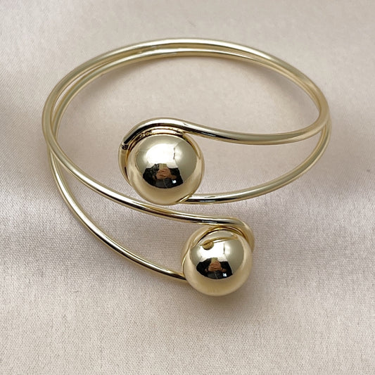 Oro Laminado Individual Bangle, Gold Filled Style Ball Design, Polished, Golden Finish