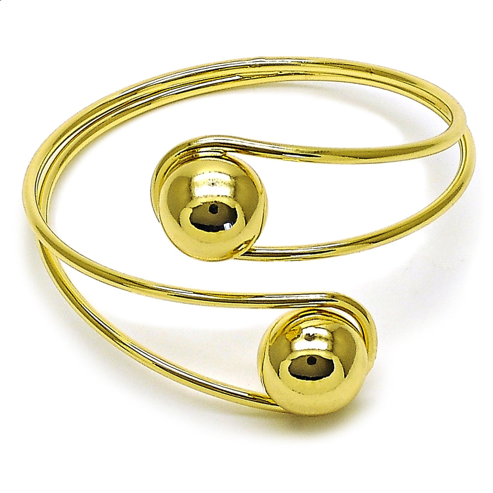 Oro Laminado Individual Bangle, Gold Filled Style Ball Design, Polished, Golden Finish