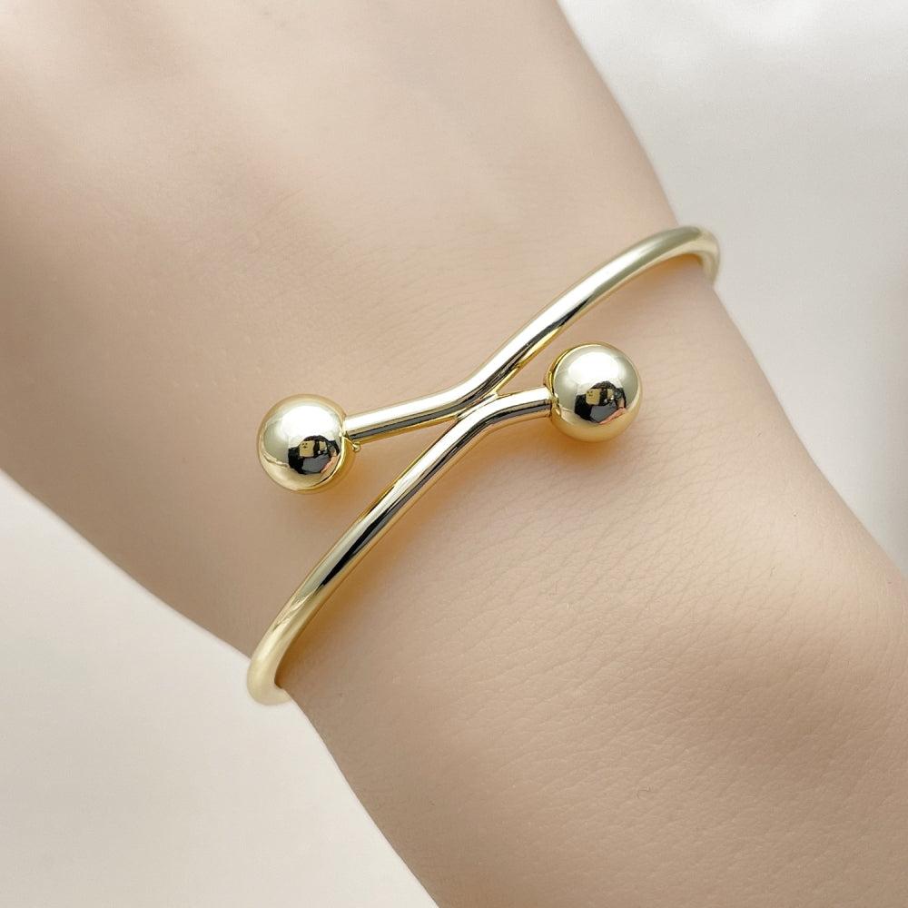Oro Laminado Individual Bangle, Gold Filled Style Ball Design, Polished, Golden Finish