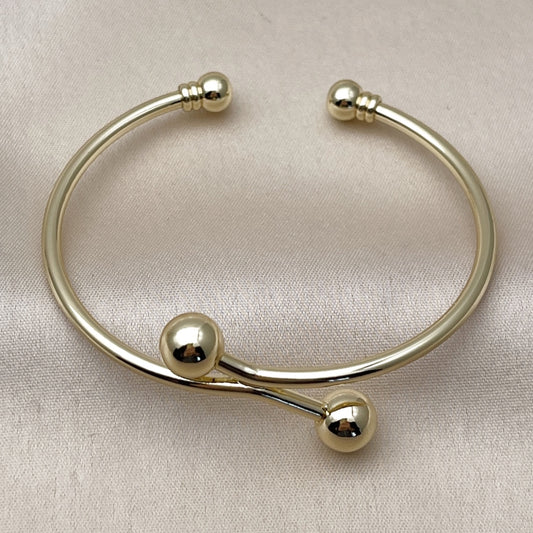 Oro Laminado Individual Bangle, Gold Filled Style Ball Design, Polished, Golden Finish