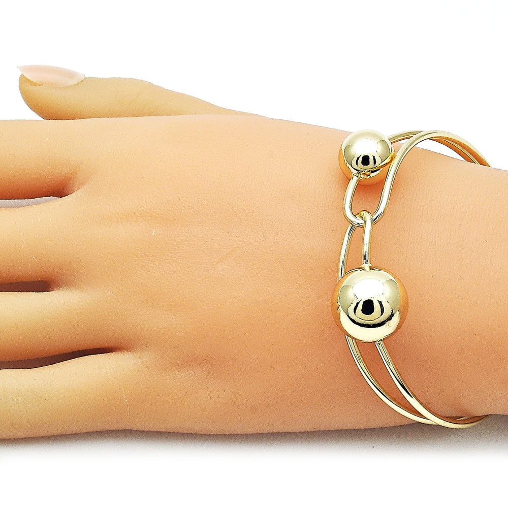 Oro Laminado Individual Bangle, Gold Filled Style Ball Design, Polished, Golden Finish