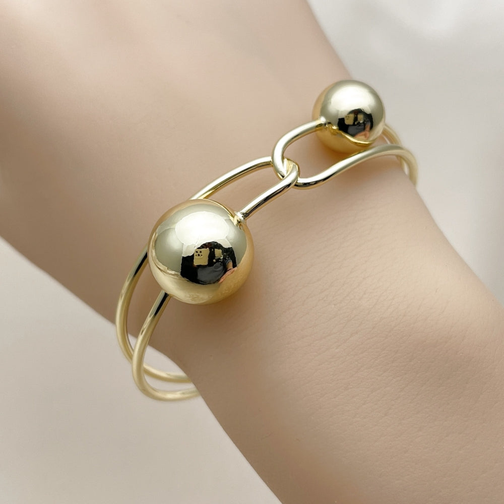 Oro Laminado Individual Bangle, Gold Filled Style Ball Design, Polished, Golden Finish