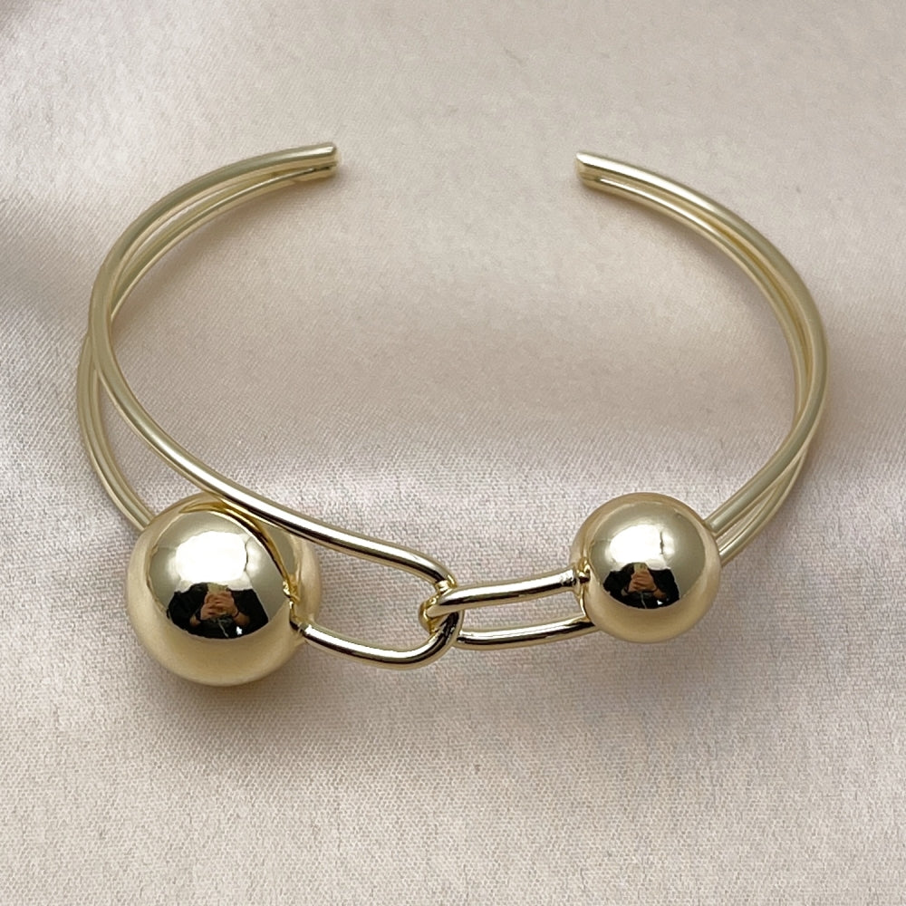 Oro Laminado Individual Bangle, Gold Filled Style Ball Design, Polished, Golden Finish