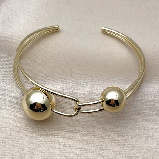 Oro Laminado Individual Bangle, Gold Filled Style Ball Design, Polished, Golden Finish