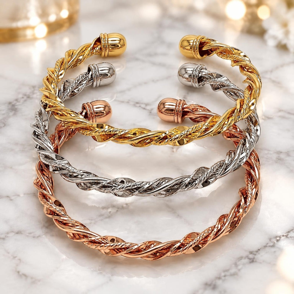 Oro Laminado Trio Bangle, Gold Filled Style Twist Design, Polished, Tricolor