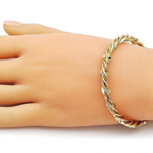 Oro Laminado Individual Bangle, Gold Filled Style Twist Design, Polished, Golden Finish