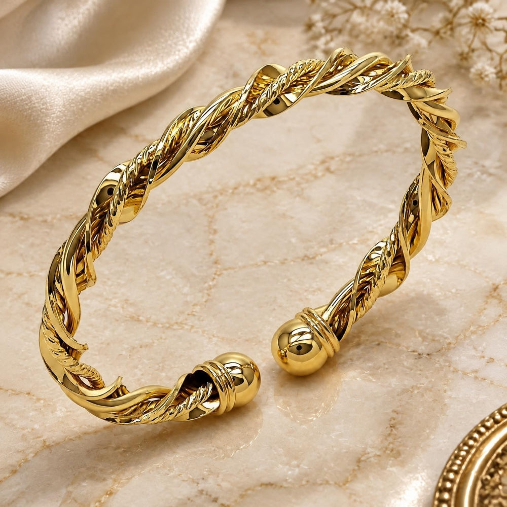 Oro Laminado Individual Bangle, Gold Filled Style Twist Design, Polished, Golden Finish