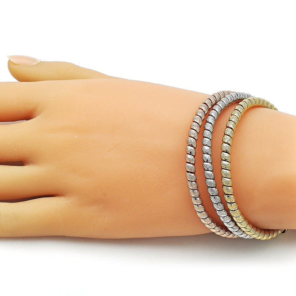Oro Laminado Trio Bangle, Gold Filled Style Twist Design, Matte Finish, Tricolor
