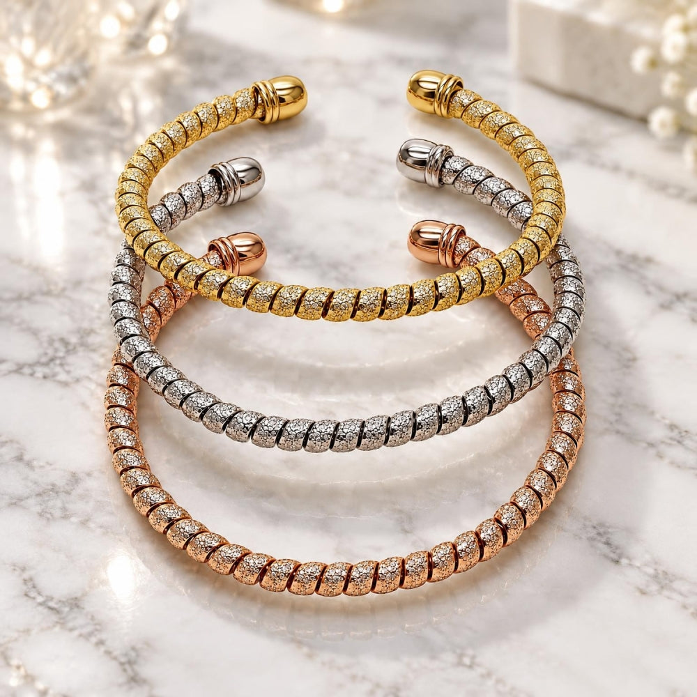 Oro Laminado Trio Bangle, Gold Filled Style Twist Design, Matte Finish, Tricolor
