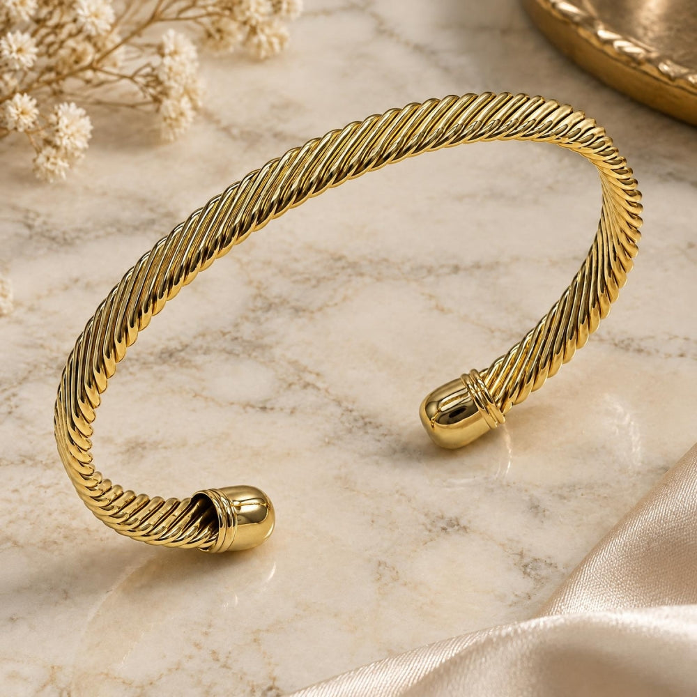 Oro Laminado Individual Bangle, Gold Filled Style Twist Design, Polished, Golden Finish