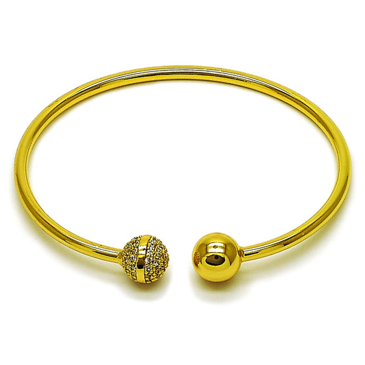 Oro Laminado Individual Bangle, Gold Filled Style Ball Design, with White Cubic Zirconia, Polished, Golden Finish