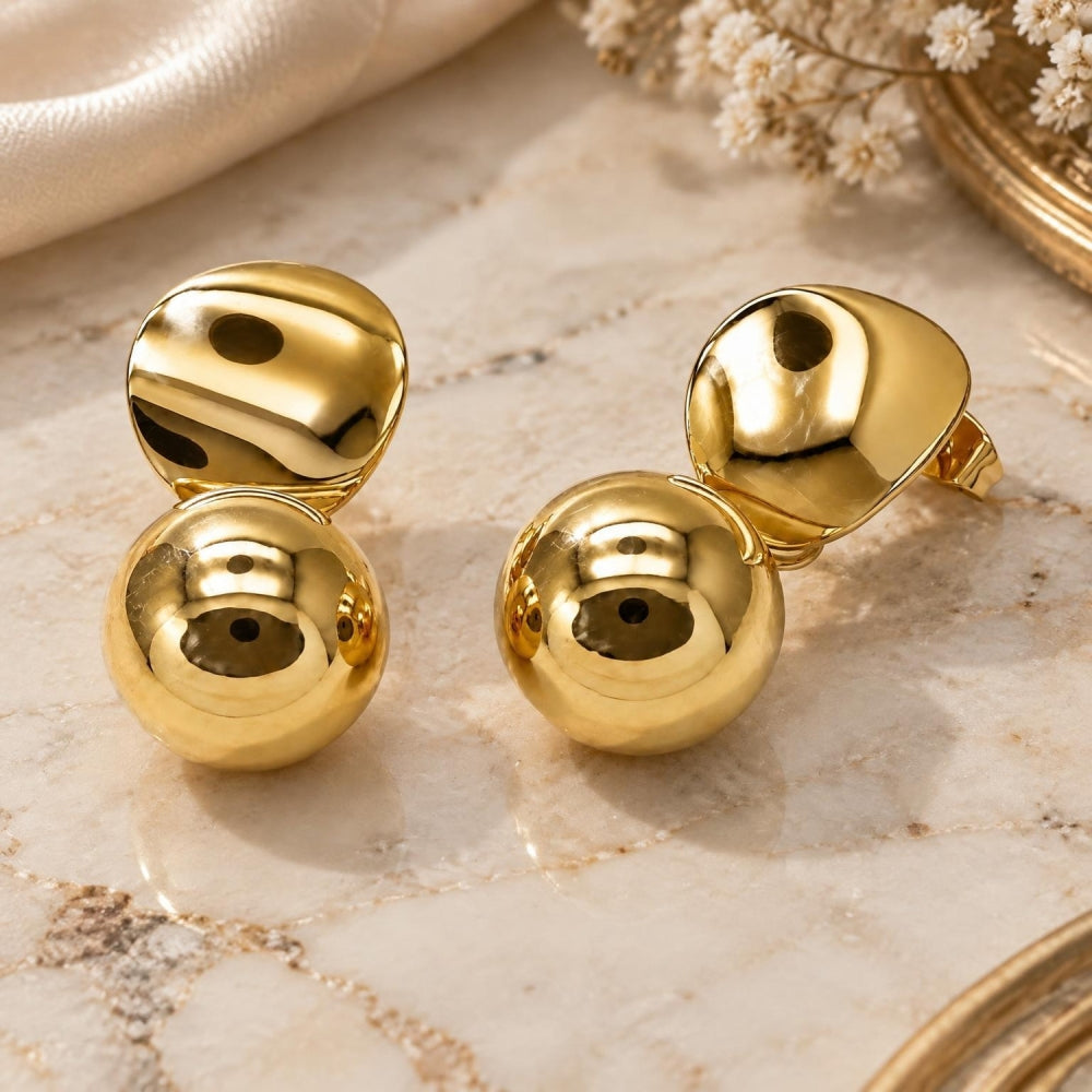 Oro Laminado Dangle Earring, Gold Filled Style Ball Design, Polished, Golden Finish