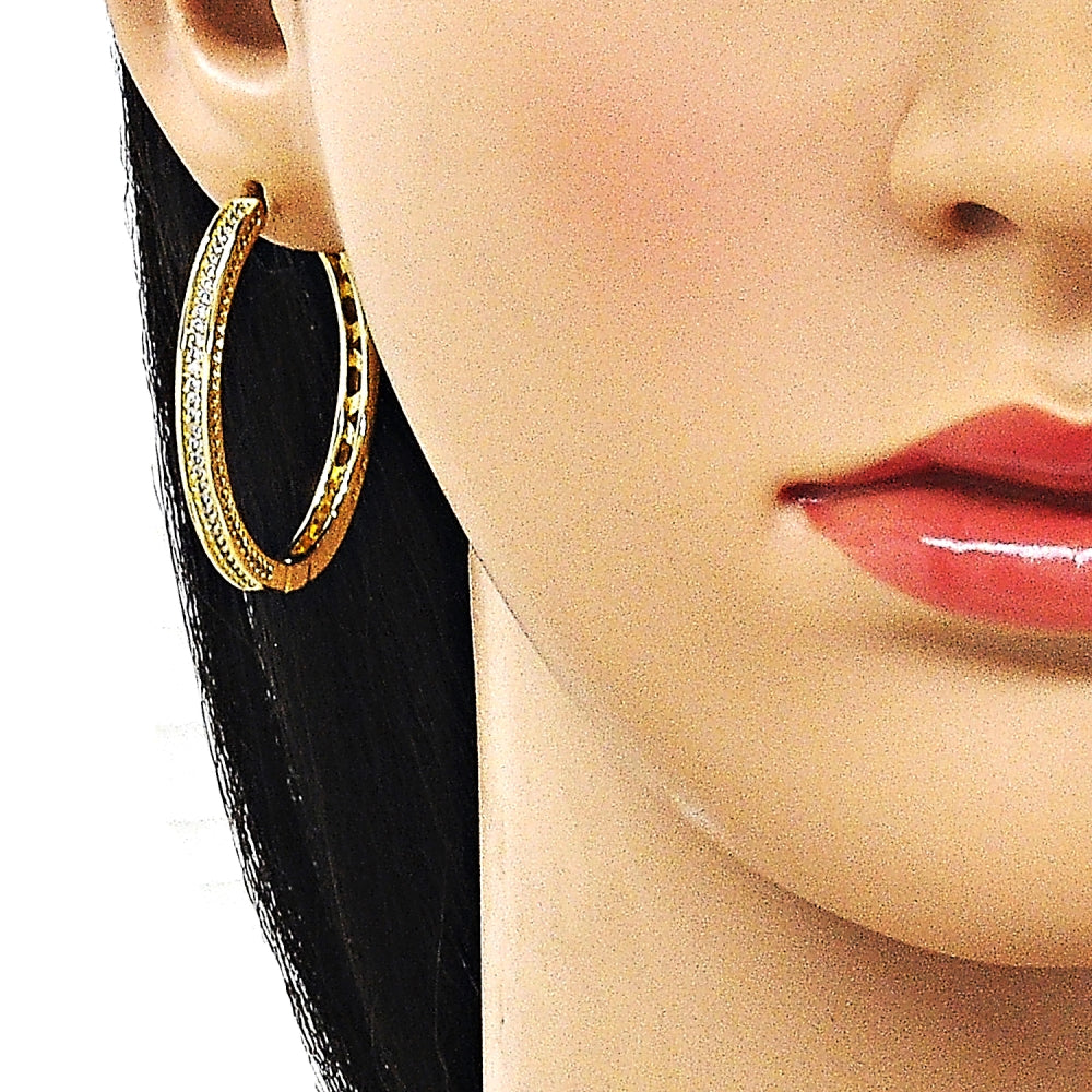 Oro Laminado Huggie Hoop, Gold Filled Style with White Micro Pave, Polished, Golden Finish