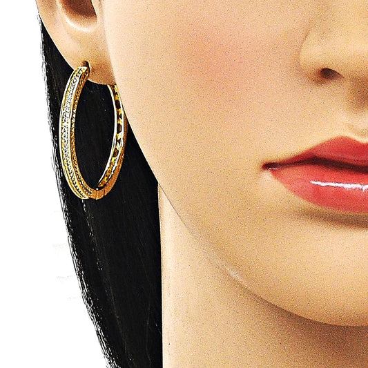 Oro Laminado Huggie Hoop, Gold Filled Style with White Micro Pave, Polished, Golden Finish