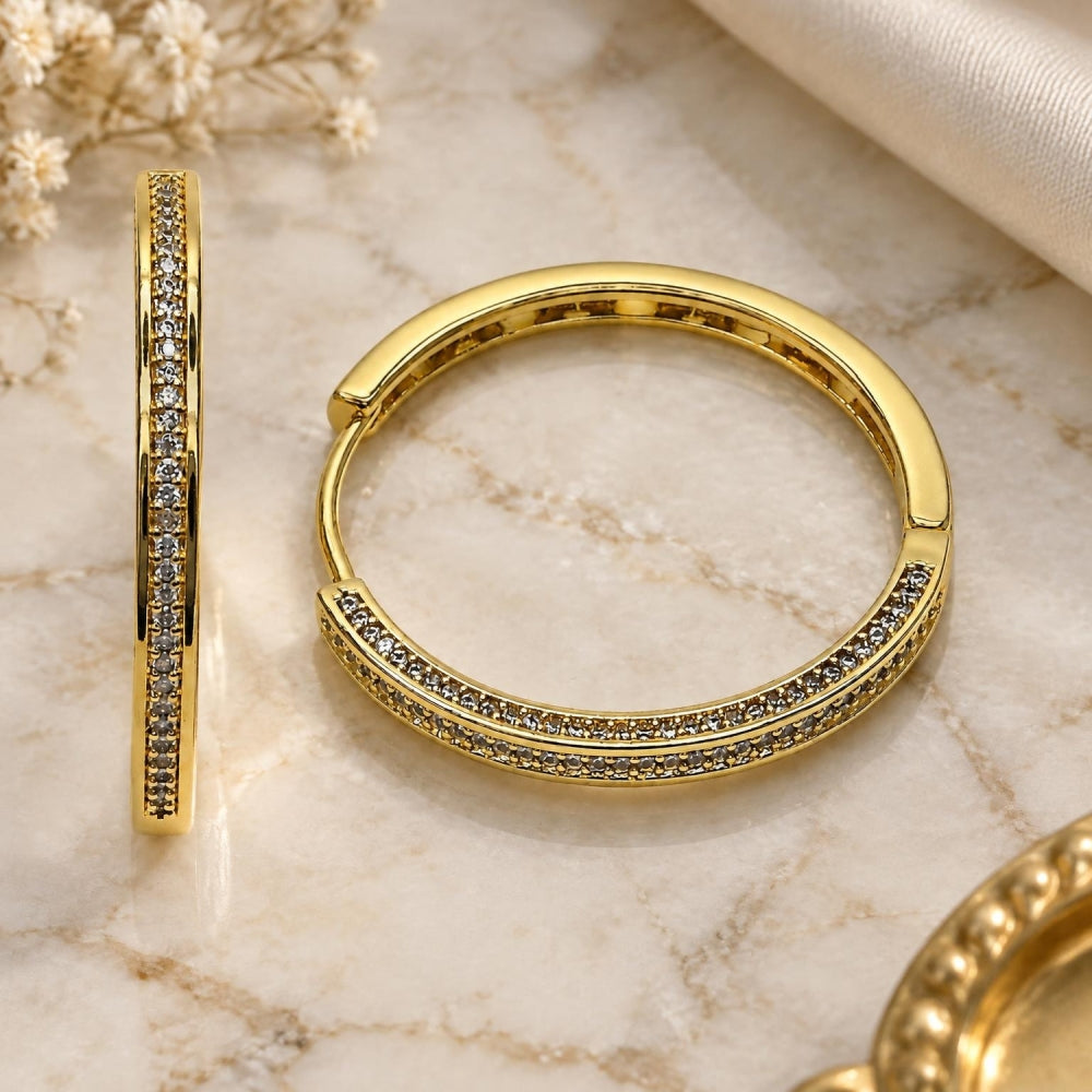 Oro Laminado Huggie Hoop, Gold Filled Style with White Micro Pave, Polished, Golden Finish