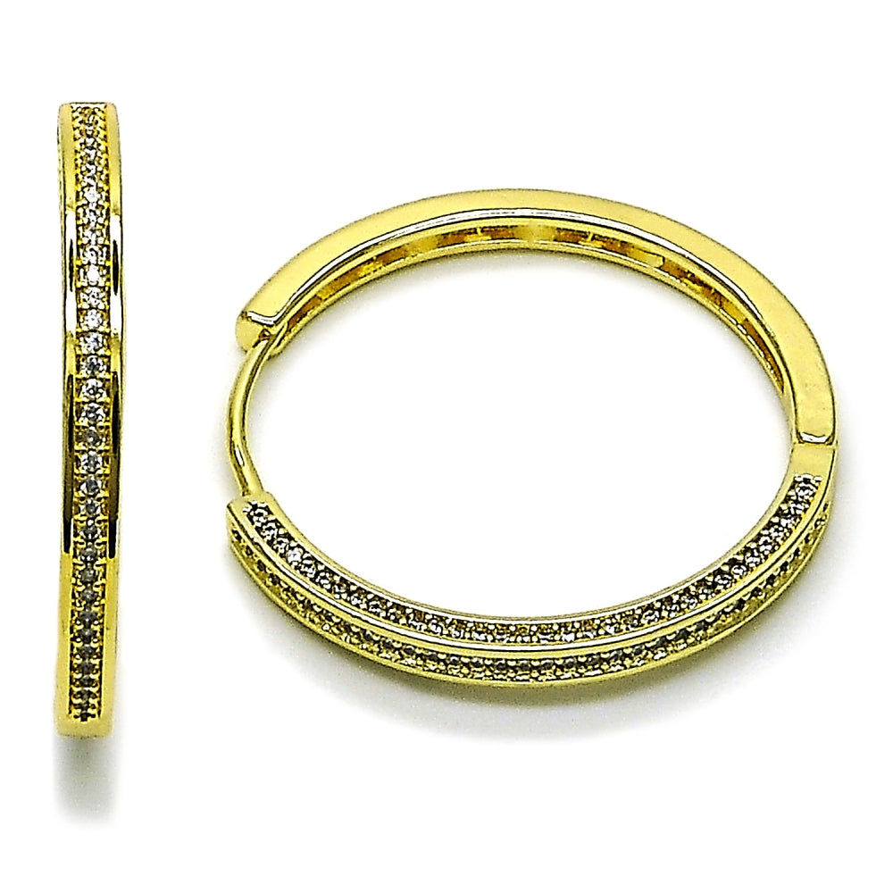 Oro Laminado Huggie Hoop, Gold Filled Style with White Micro Pave, Polished, Golden Finish