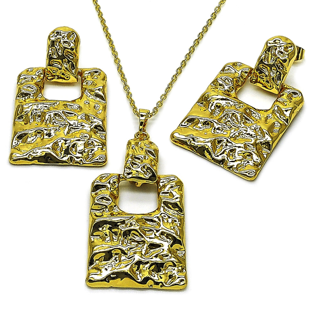Oro Laminado Earring and Pendant Adult Set, Gold Filled Style Lock Design, Polished, Golden Finish