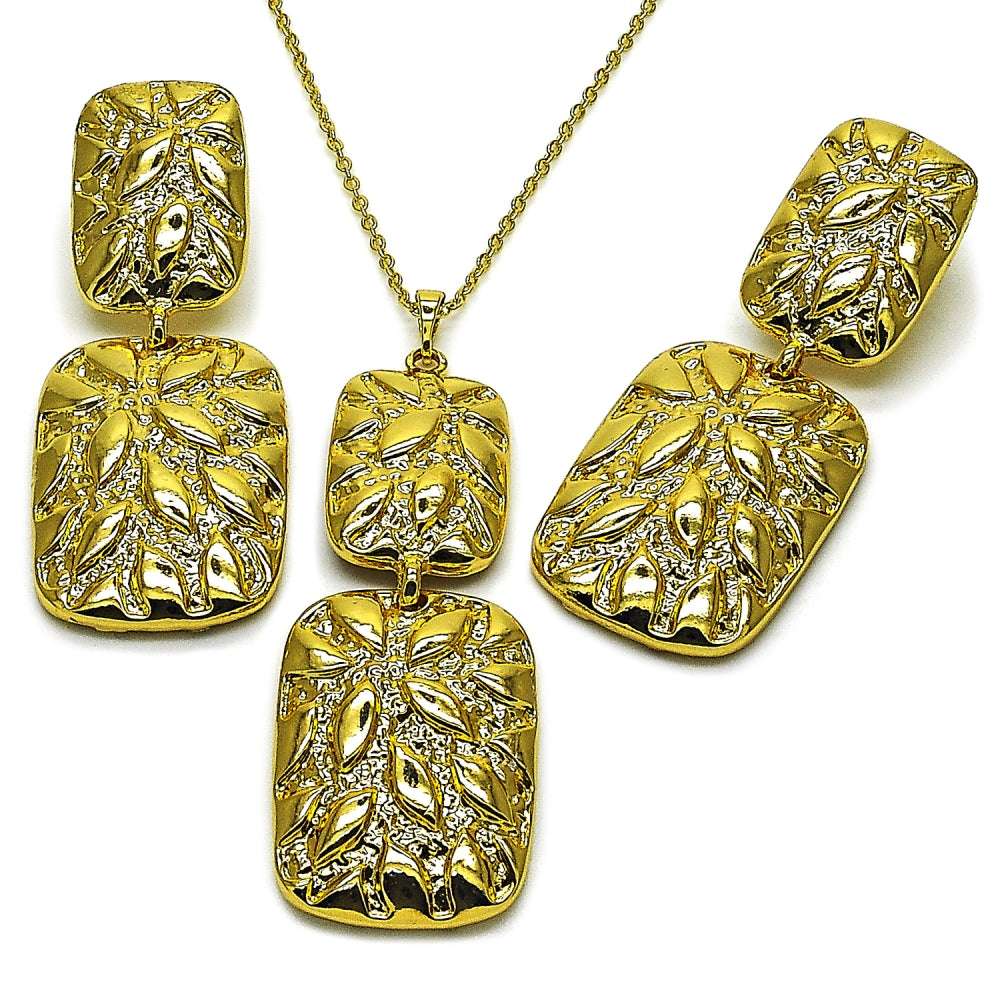 Oro Laminado Earring and Pendant Adult Set, Gold Filled Style Polished, Golden Finish