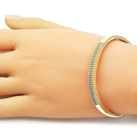 Oro Laminado Individual Bangle, Gold Filled Style with White Micro Pave, Polished, Golden Finish