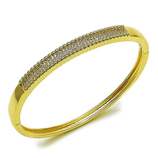 Oro Laminado Individual Bangle, Gold Filled Style with White Micro Pave, Polished, Golden Finish