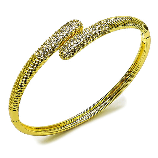 Oro Laminado Individual Bangle, Gold Filled Style with White Micro Pave, Polished, Golden Finish