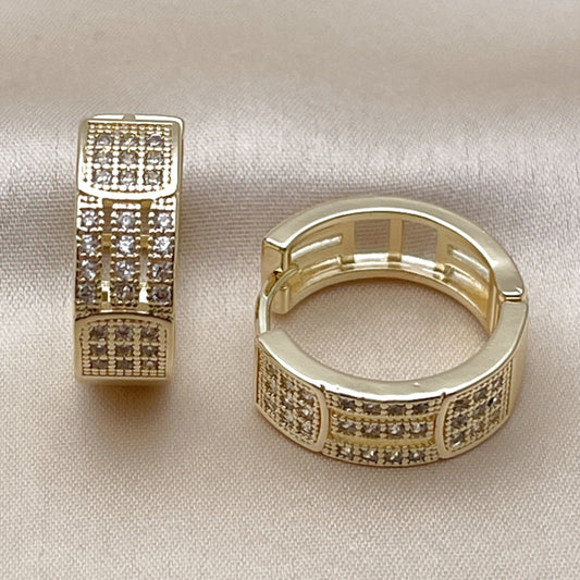 Oro Laminado Huggie Hoop, Gold Filled Style with White Cubic Zirconia, Polished, Golden Finish