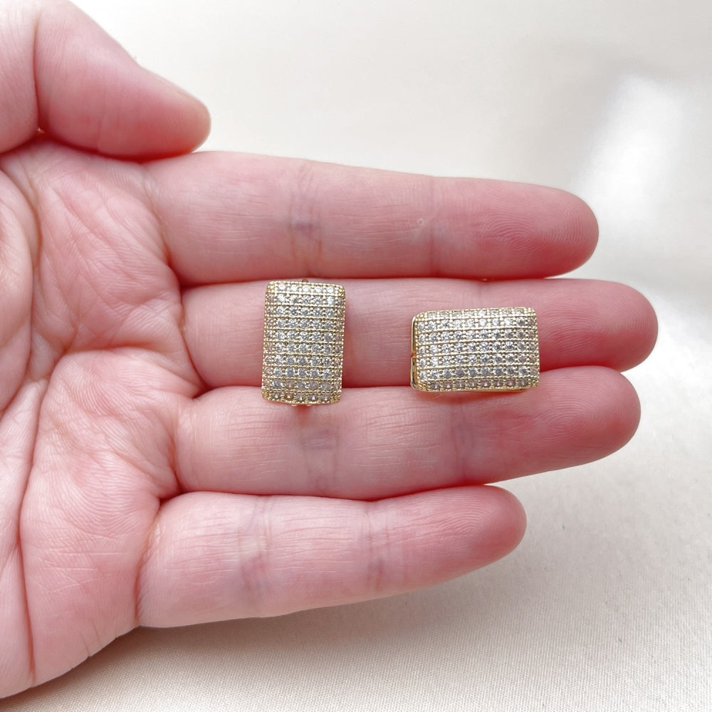 Oro Laminado Huggie Hoop, Gold Filled Style with White Cubic Zirconia, Polished, Golden Finish