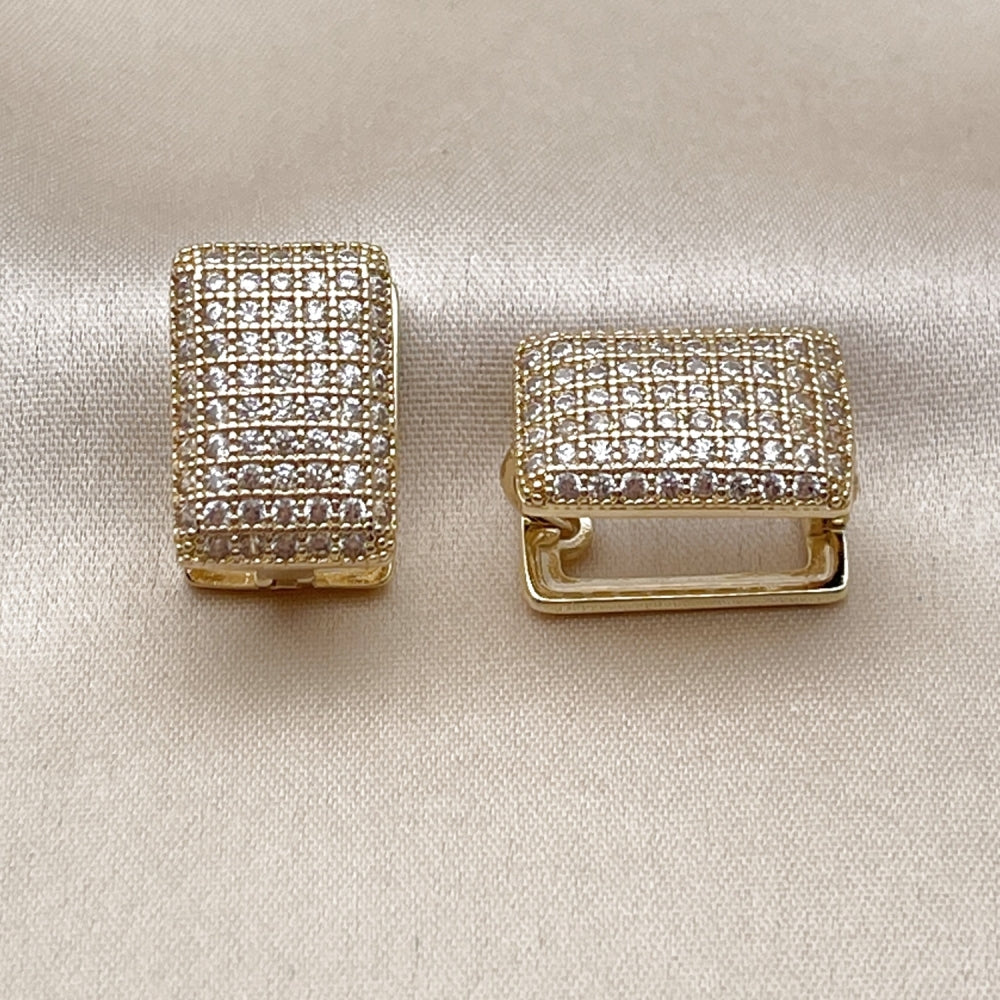 Oro Laminado Huggie Hoop, Gold Filled Style with White Cubic Zirconia, Polished, Golden Finish