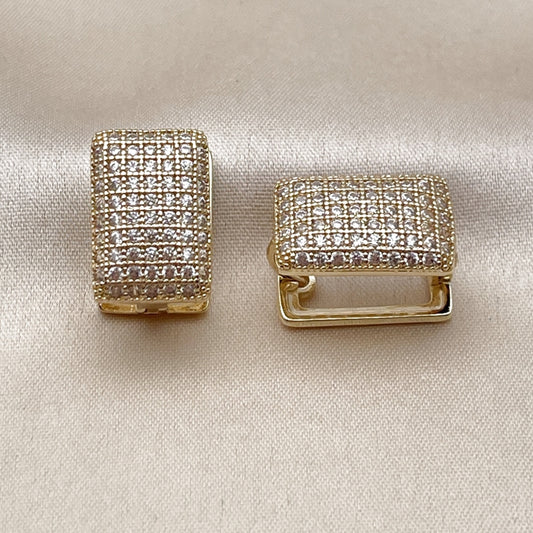 Oro Laminado Huggie Hoop, Gold Filled Style with White Cubic Zirconia, Polished, Golden Finish