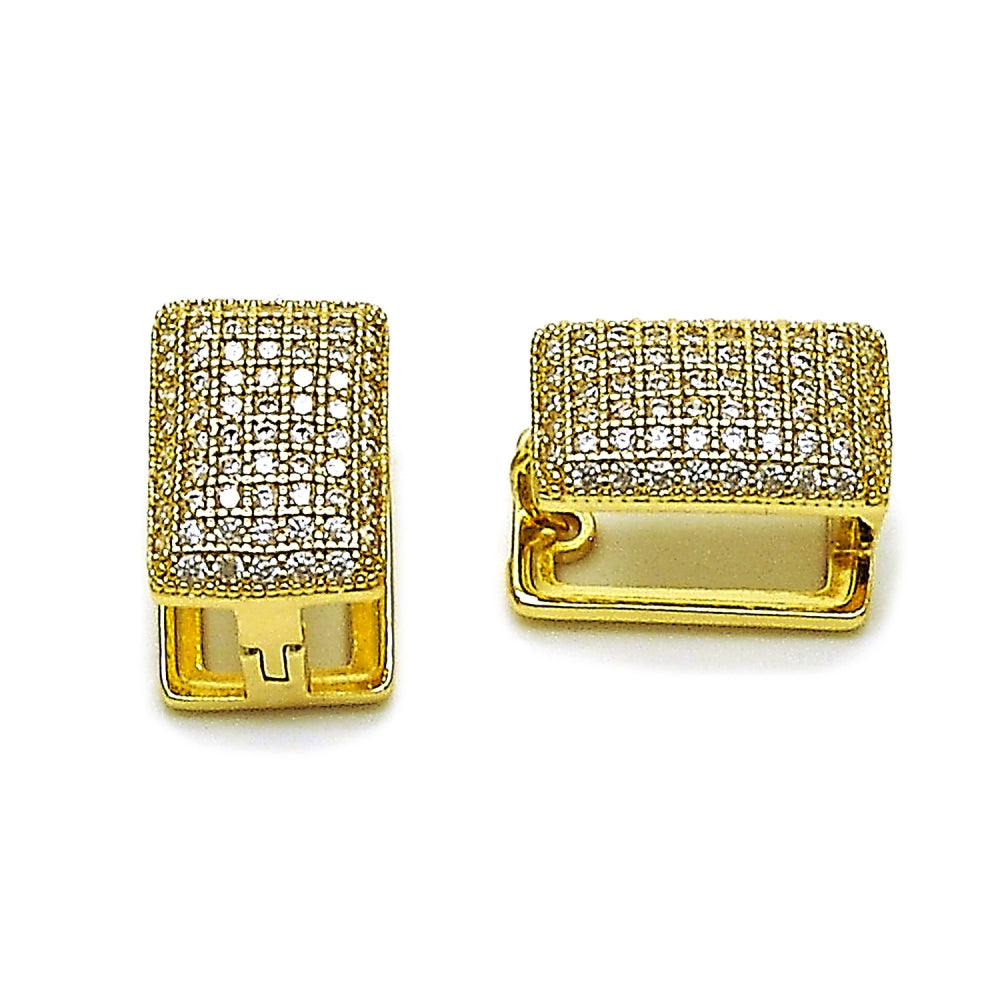 Oro Laminado Huggie Hoop, Gold Filled Style with White Cubic Zirconia, Polished, Golden Finish