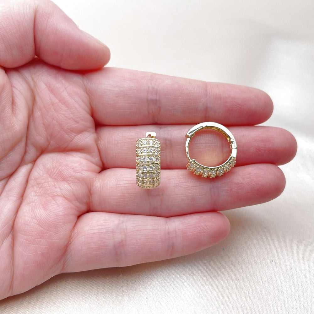 Oro Laminado Huggie Hoop, Gold Filled Style with White Cubic Zirconia, Polished, Golden Finish