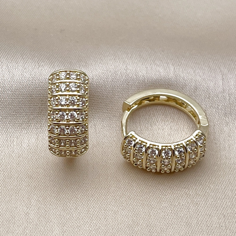 Oro Laminado Huggie Hoop, Gold Filled Style with White Cubic Zirconia, Polished, Golden Finish