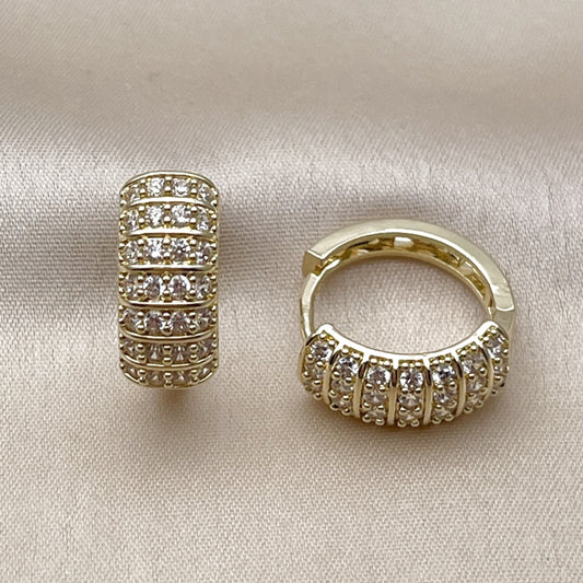 Oro Laminado Huggie Hoop, Gold Filled Style with White Cubic Zirconia, Polished, Golden Finish