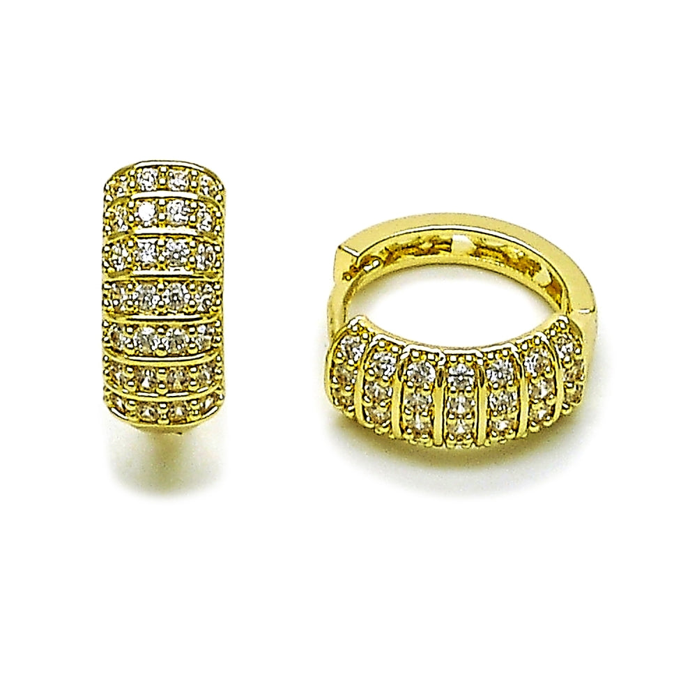 Oro Laminado Huggie Hoop, Gold Filled Style with White Cubic Zirconia, Polished, Golden Finish