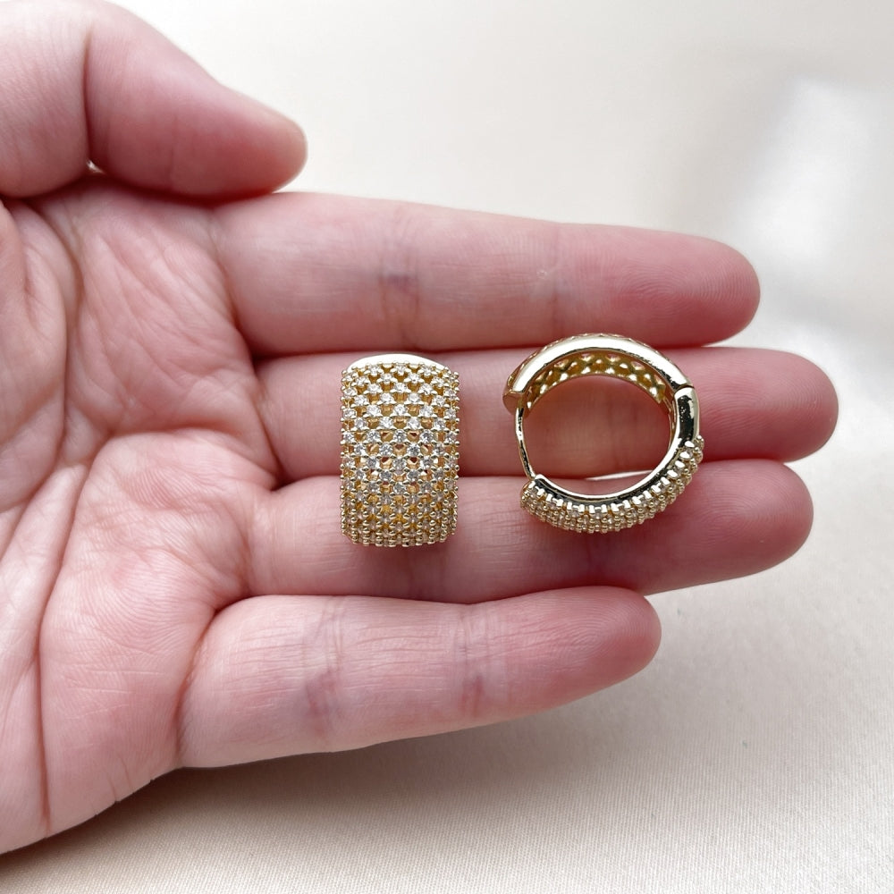 Oro Laminado Huggie Hoop, Gold Filled Style with White Cubic Zirconia, Polished, Golden Finish