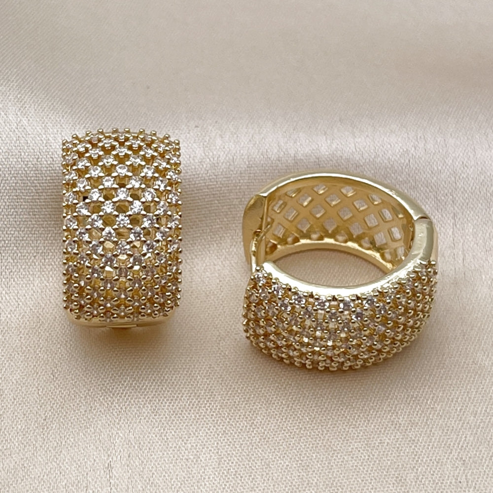 Oro Laminado Huggie Hoop, Gold Filled Style with White Cubic Zirconia, Polished, Golden Finish