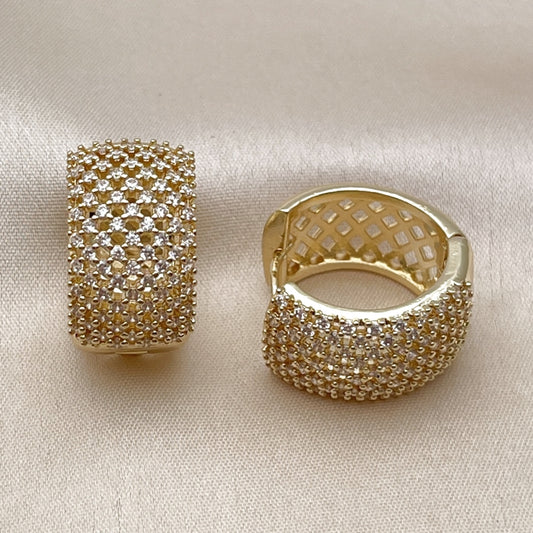 Oro Laminado Huggie Hoop, Gold Filled Style with White Cubic Zirconia, Polished, Golden Finish