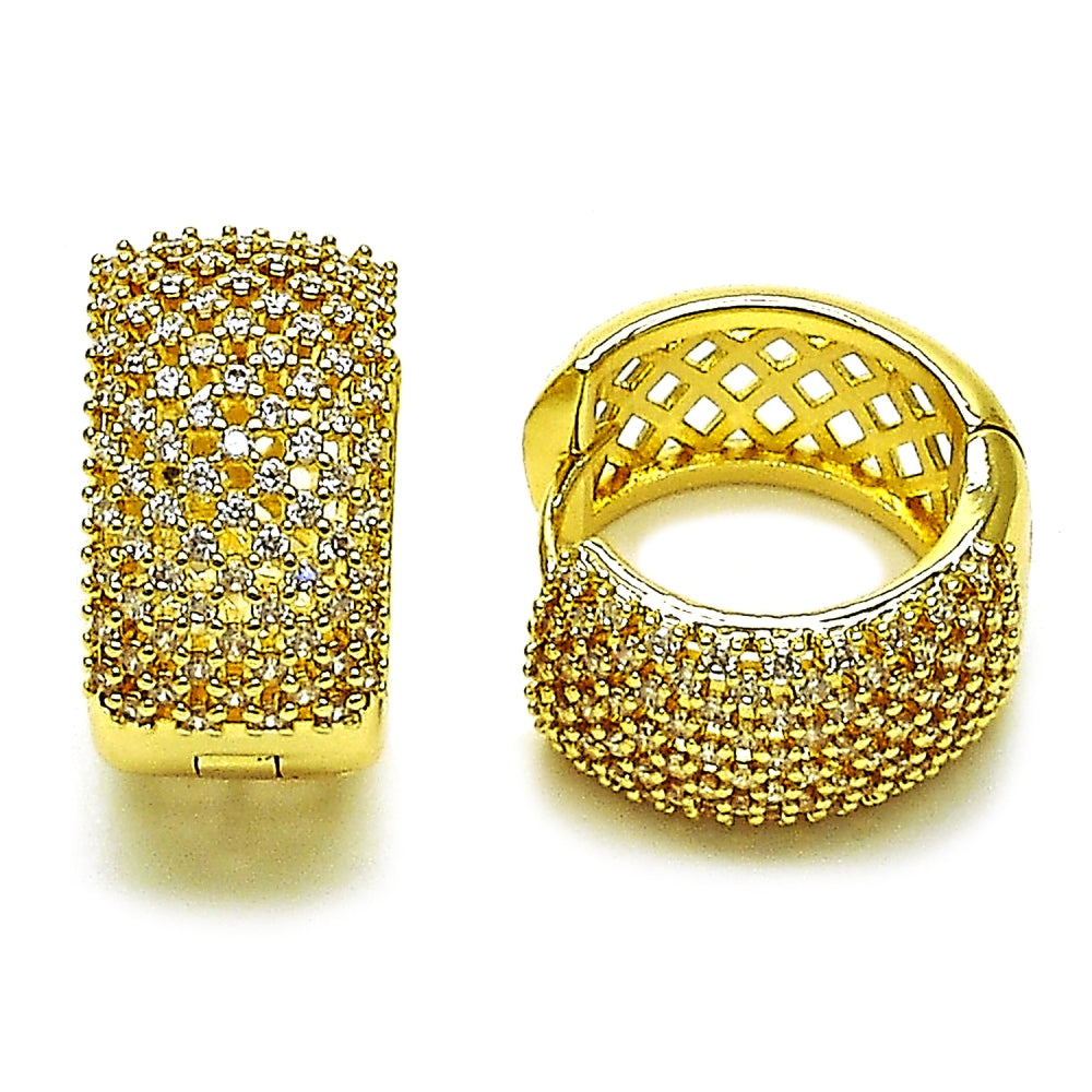 Oro Laminado Huggie Hoop, Gold Filled Style with White Cubic Zirconia, Polished, Golden Finish