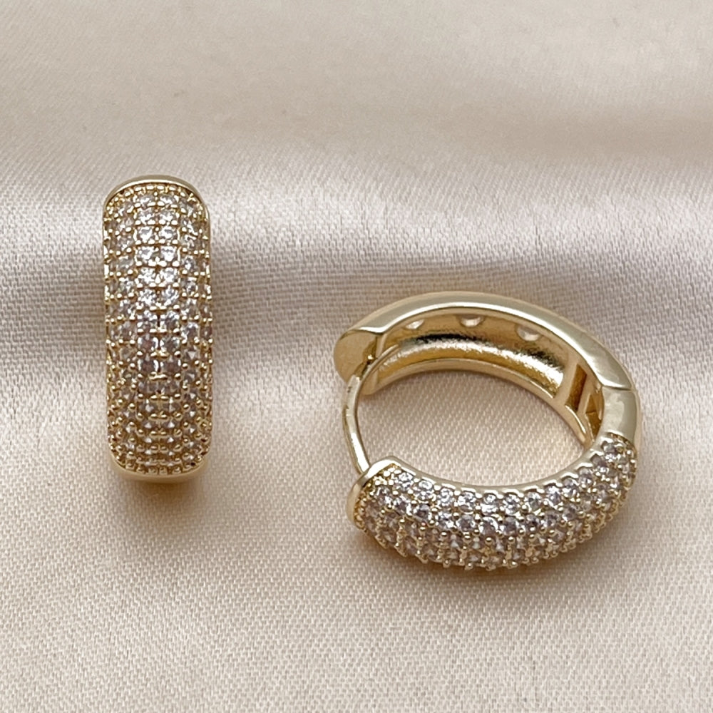 Oro Laminado Huggie Hoop, Gold Filled Style with White Micro Pave, Polished, Golden Finish
