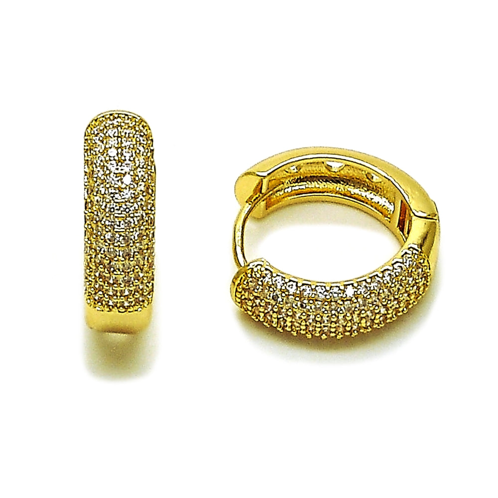 Oro Laminado Huggie Hoop, Gold Filled Style with White Micro Pave, Polished, Golden Finish