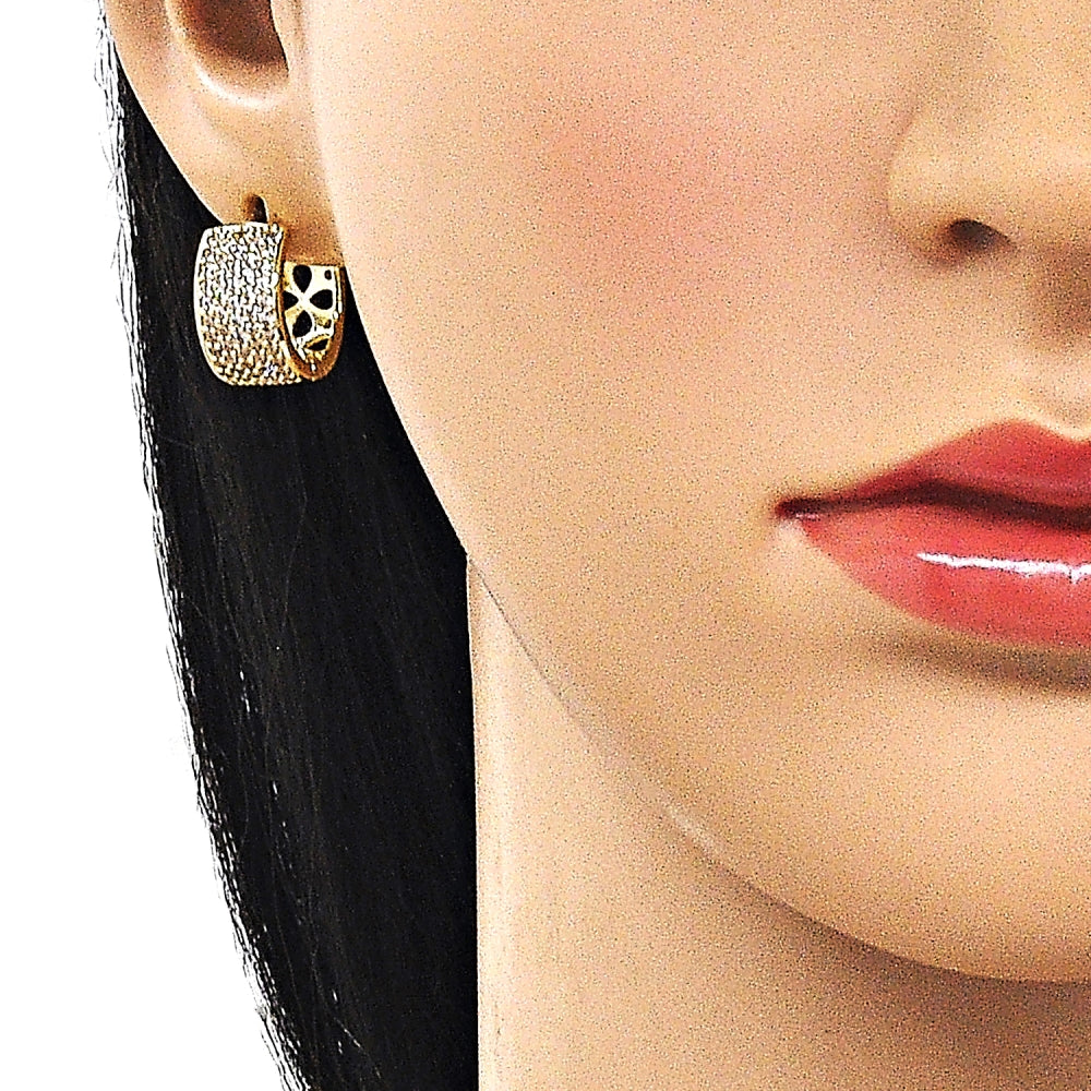 Oro Laminado Huggie Hoop, Gold Filled Style with White Cubic Zirconia, Polished, Golden Finish