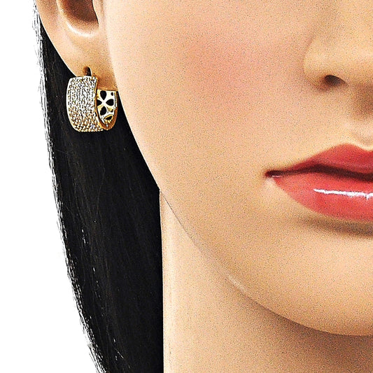 Oro Laminado Huggie Hoop, Gold Filled Style with White Cubic Zirconia, Polished, Golden Finish