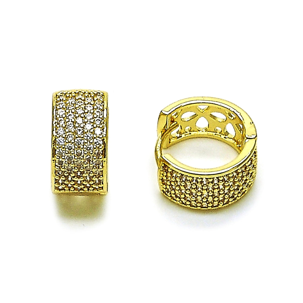 Oro Laminado Huggie Hoop, Gold Filled Style with White Cubic Zirconia, Polished, Golden Finish