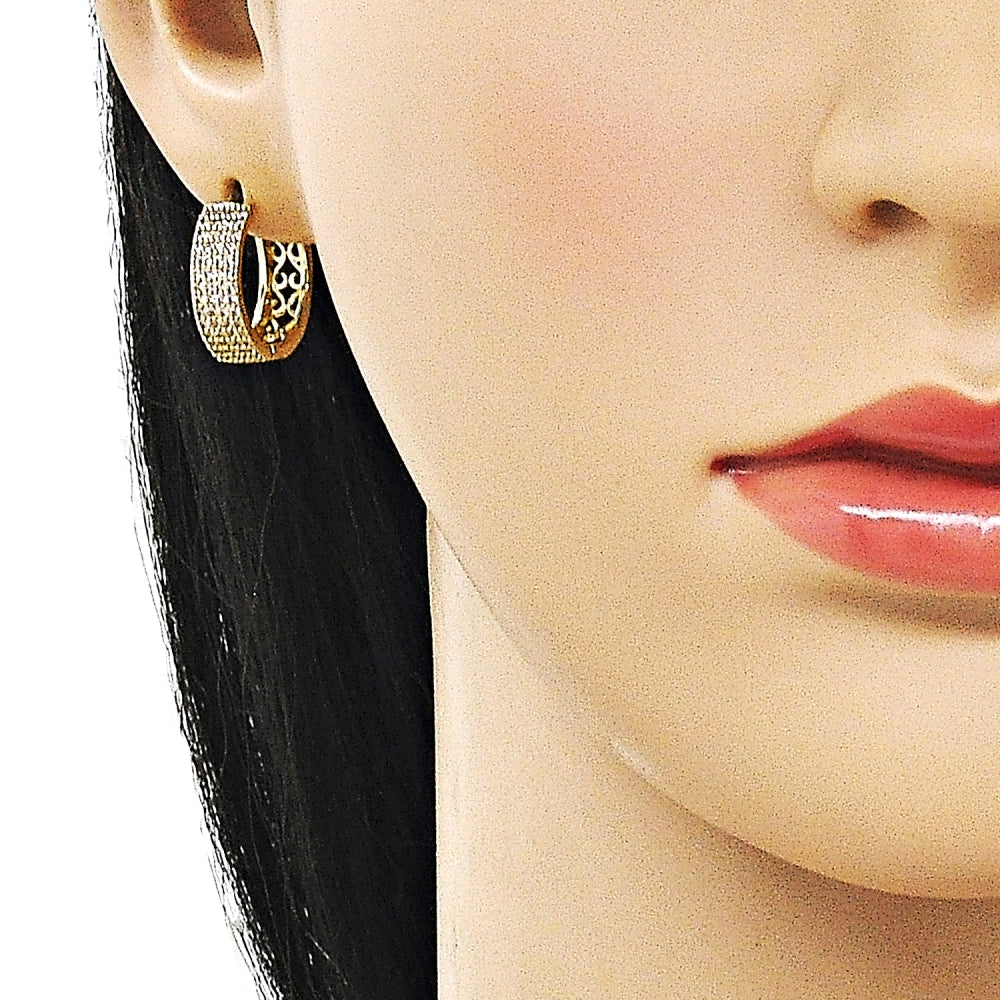 Oro Laminado Huggie Hoop, Gold Filled Style with White Micro Pave, Polished, Golden Finish