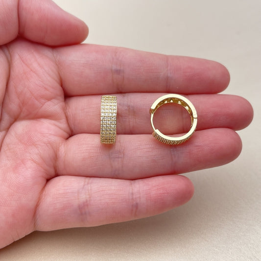 Oro Laminado Huggie Hoop, Gold Filled Style with White Micro Pave, Polished, Golden Finish