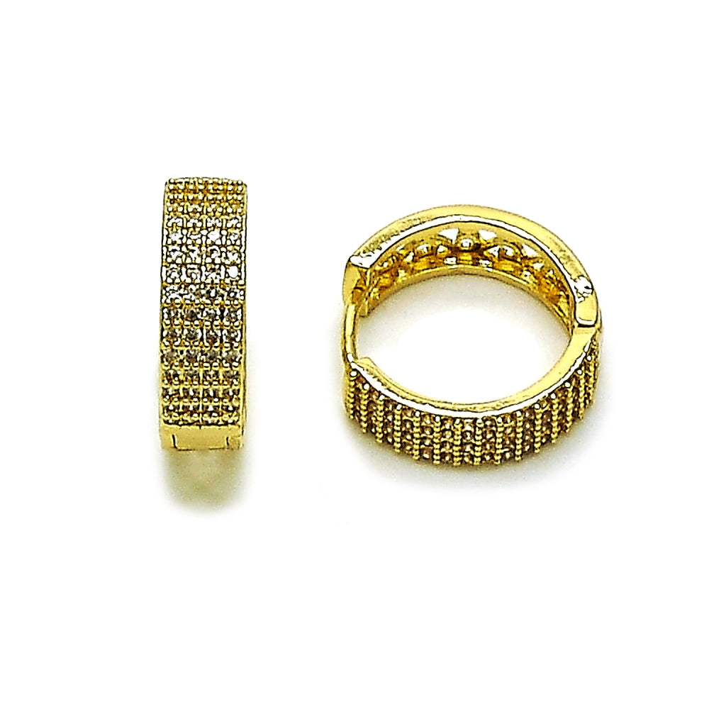 Oro Laminado Huggie Hoop, Gold Filled Style with White Micro Pave, Polished, Golden Finish