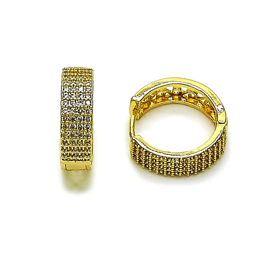 Oro Laminado Huggie Hoop, Gold Filled Style with White Micro Pave, Polished, Golden Finish