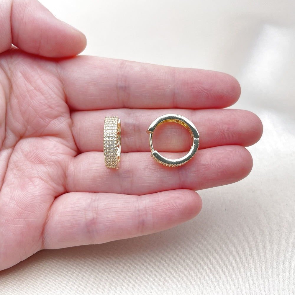 Oro Laminado Huggie Hoop, Gold Filled Style with White Micro Pave, Polished, Golden Finish