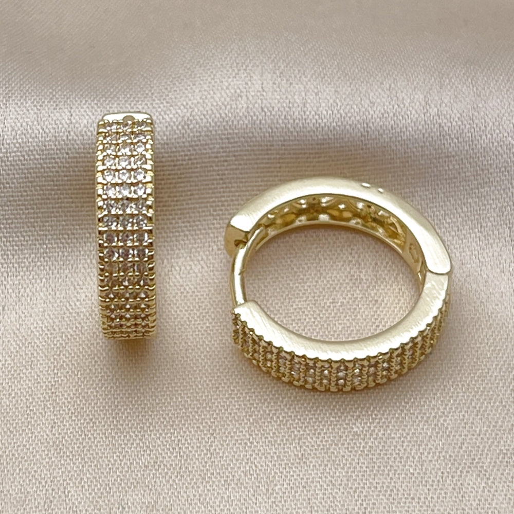 Oro Laminado Huggie Hoop, Gold Filled Style with White Micro Pave, Polished, Golden Finish
